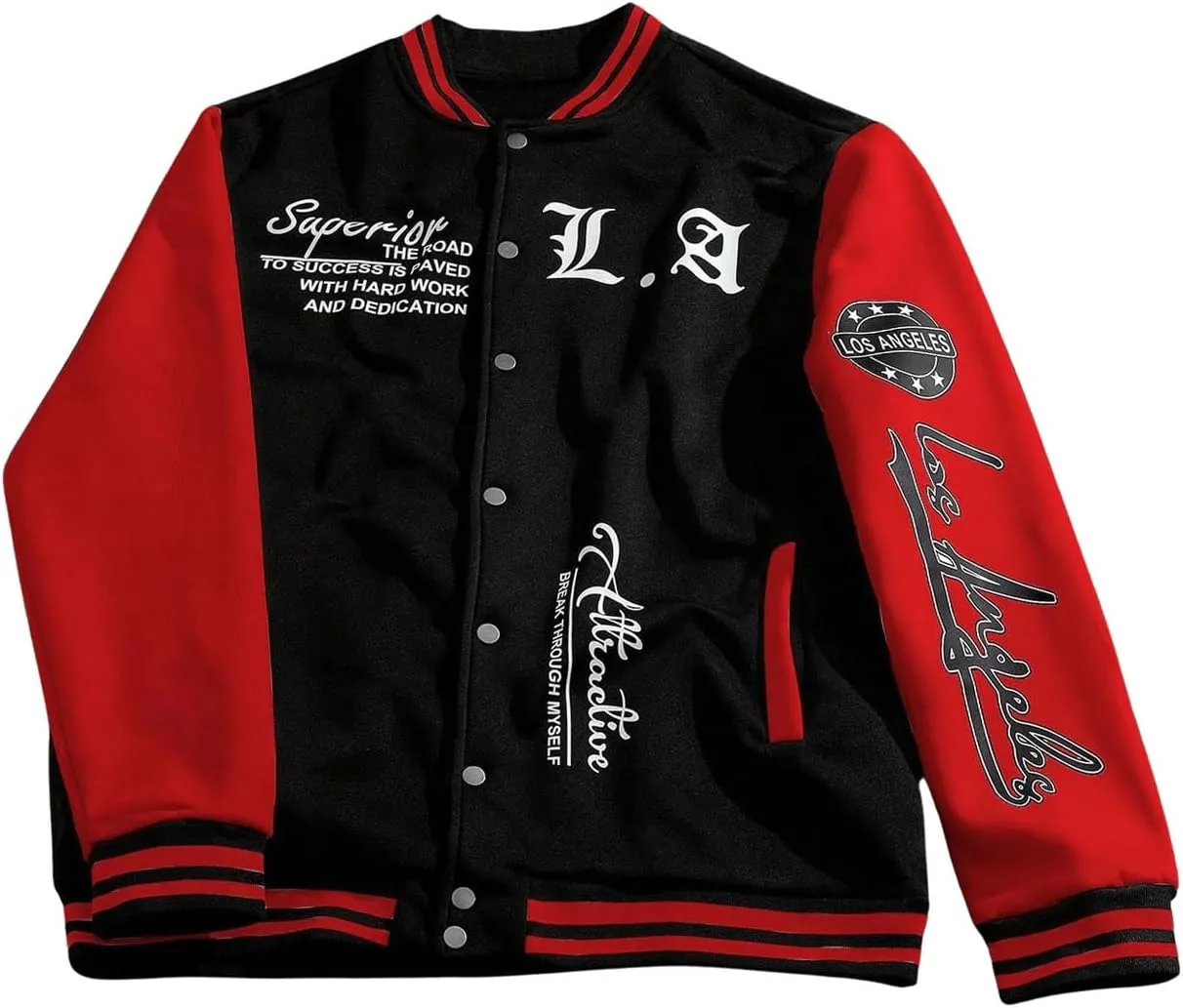SOLY HUX Men's Varsity Jacket Color Block Letter Graphic Print Long Sleeve Casual Baseball Jacket