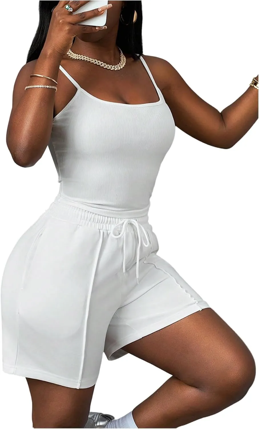 SOLY HUX Women's 2 Piece Outfits Summer Casual Cami Tops and Drawstring Shorts Airport Workout Sets