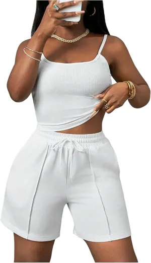 SOLY HUX Women's 2 Piece Outfits Summer Casual Cami Tops and Drawstring Shorts Airport Workout Sets
