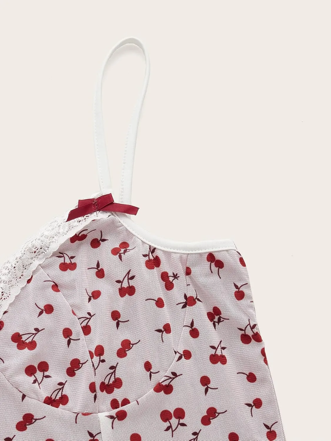 SOLY HUX Women's Cherry Print V Neck Summer Cami Top Bow Lace Trim Sleeveless Summer Crop Tops