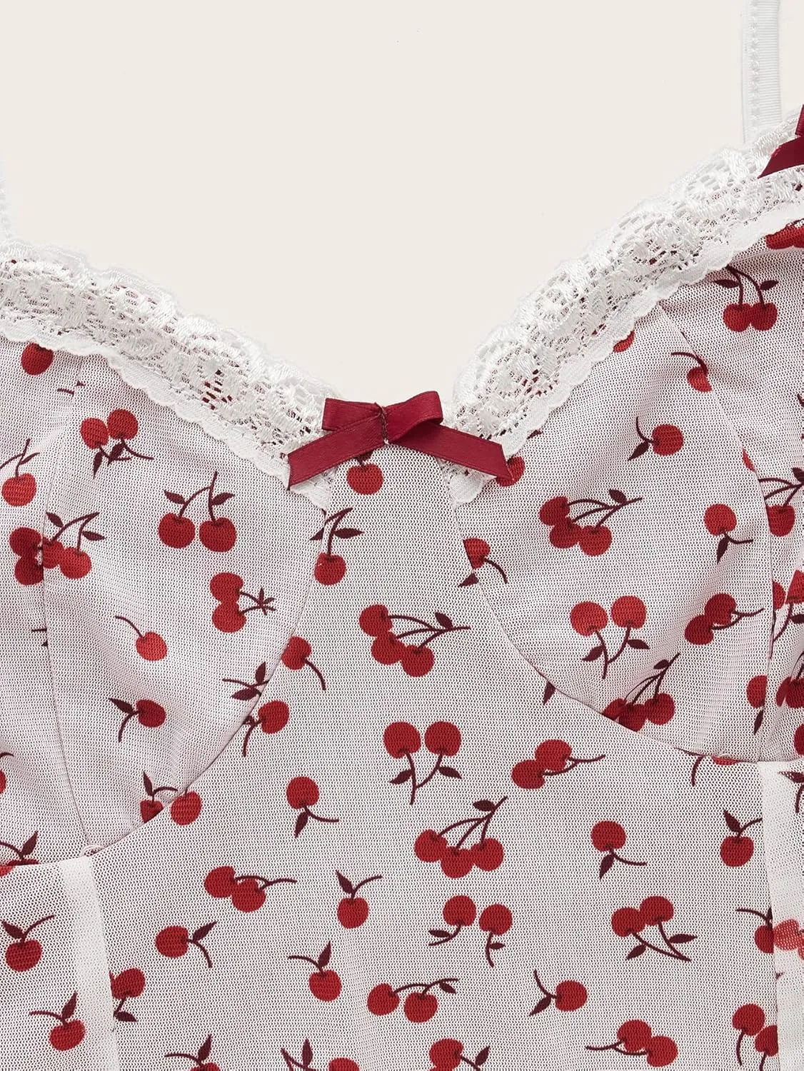 SOLY HUX Women's Cherry Print V Neck Summer Cami Top Bow Lace Trim Sleeveless Summer Crop Tops
