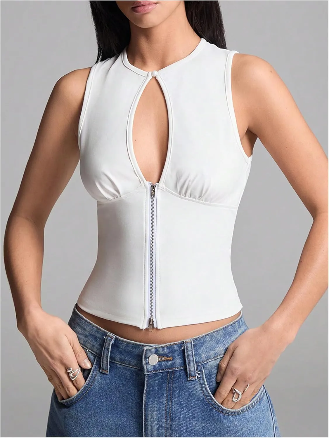 SOLY HUX Women's Cut Out Half Zip Tank Top Sleeveless Crew Neck Y2k Going Out Crop Tops