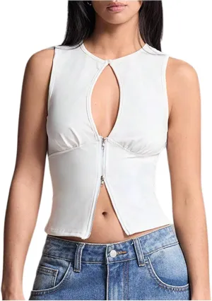 SOLY HUX Women's Cut Out Half Zip Tank Top Sleeveless Crew Neck Y2k Going Out Crop Tops