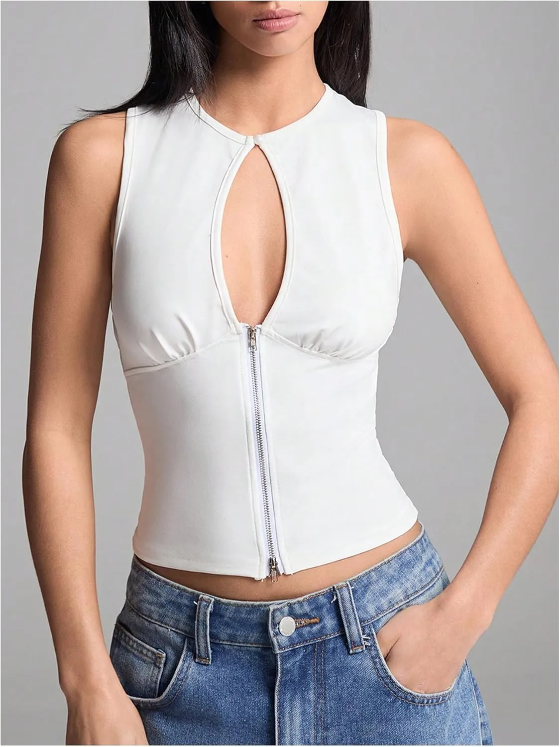 SOLY HUX Women's Cut Out Half Zip Tank Top Sleeveless Crew Neck Y2k Going Out Crop Tops