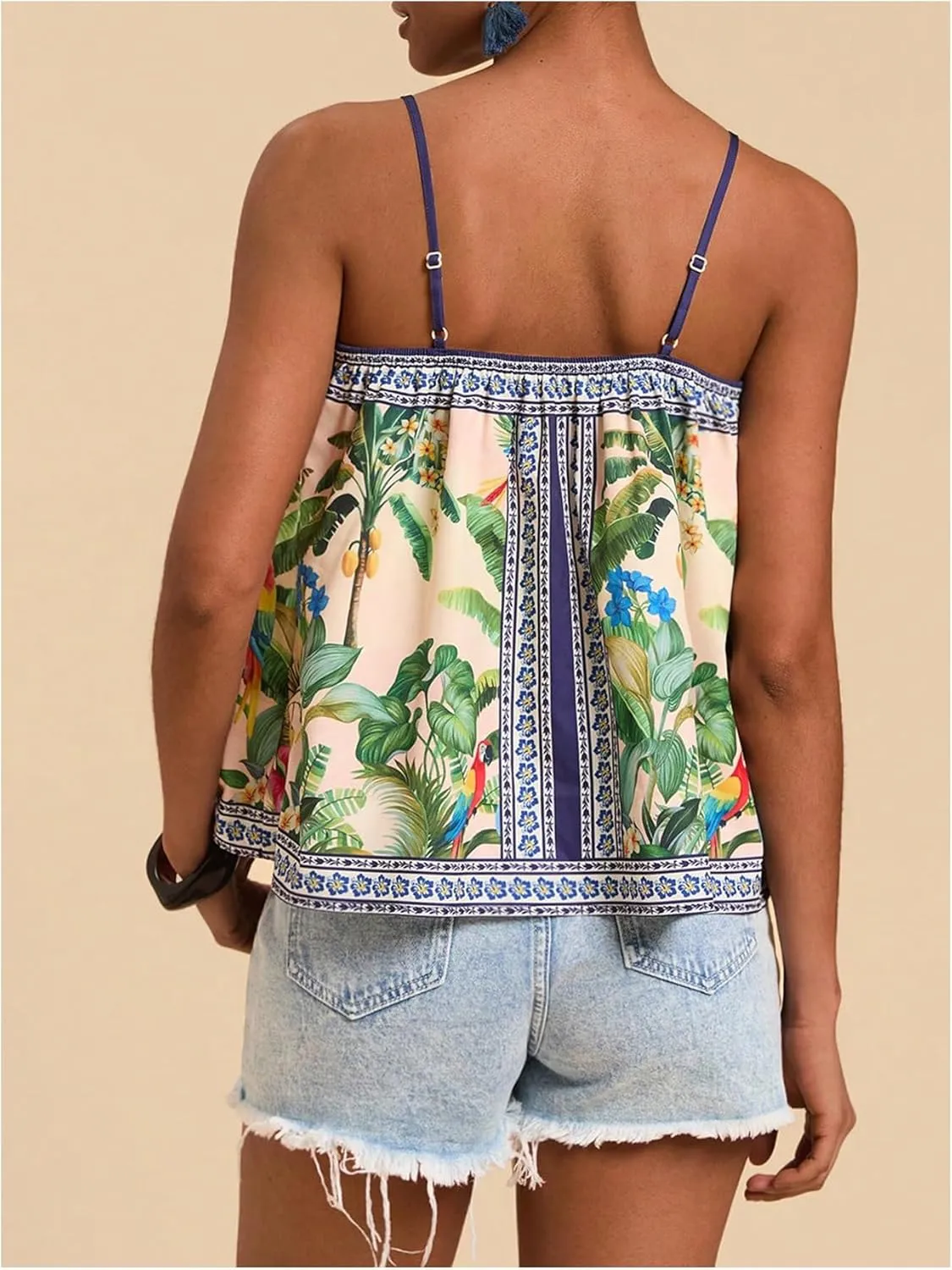 SOLY HUX Women's Tropical Floral Print Cami Top Spaghetti Strap Boho Vacation Summer Tops Camisole