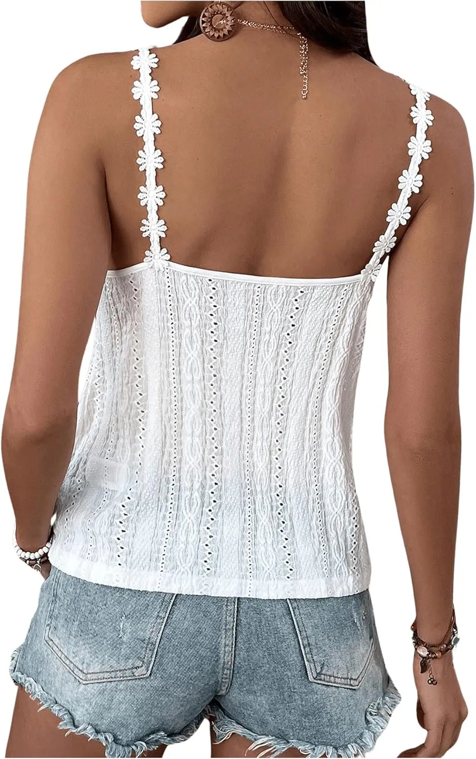SOLY HUX Women's V Neck Lace Strappy Cami Top Button Front Summer Going Out Camisole Tops