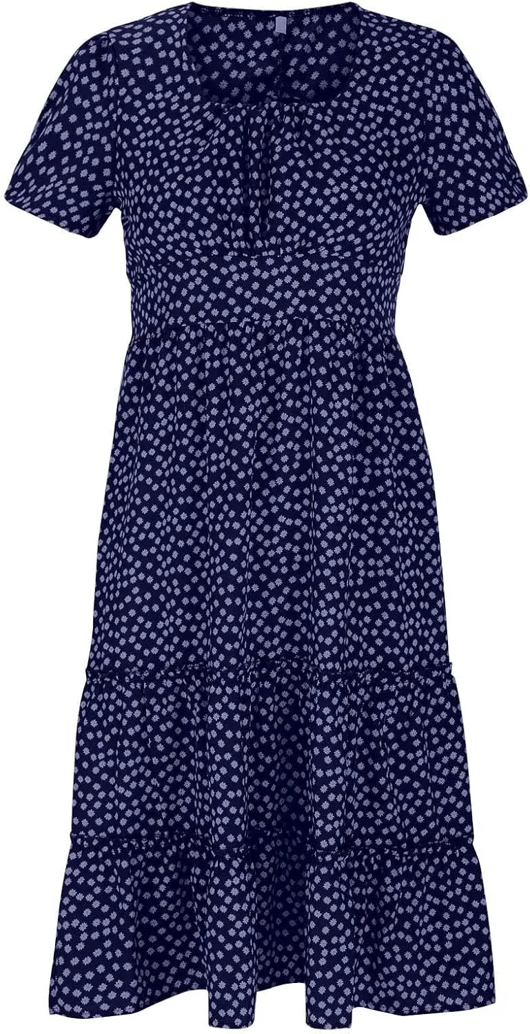 Summer Maxi Dresses for Women 2025 Square Neck Floral Print Sundress Beach Vacation Trendy Ruffle Swing Formal Dress