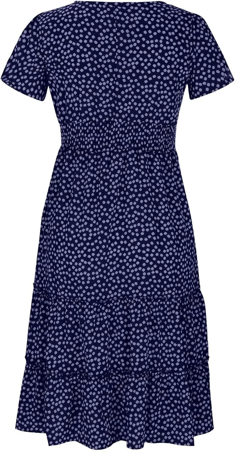 Summer Maxi Dresses for Women 2025 Square Neck Floral Print Sundress Beach Vacation Trendy Ruffle Swing Formal Dress