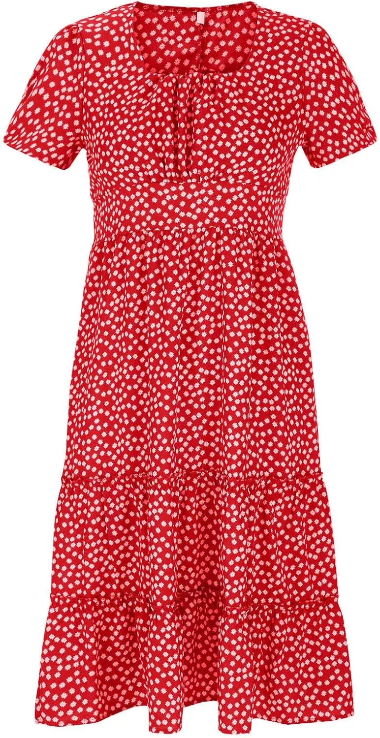 Summer Maxi Dresses for Women 2025 Square Neck Floral Print Sundress Beach Vacation Trendy Ruffle Swing Formal Dress
