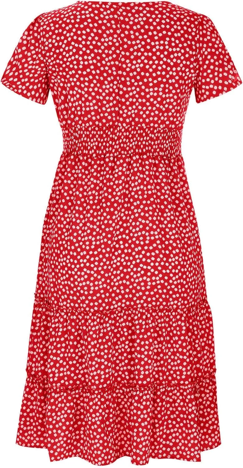 Summer Maxi Dresses for Women 2025 Square Neck Floral Print Sundress Beach Vacation Trendy Ruffle Swing Formal Dress