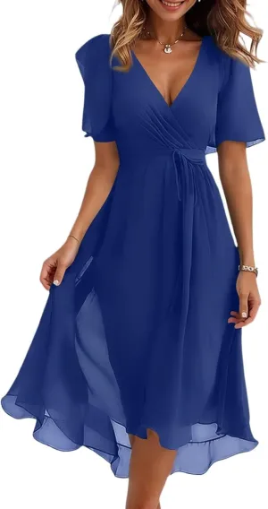Sundresses for Women,Cocktail Prom Summer Sexy Dress Chiffon Womens Spring Dresses Wrap Flowy Wedding Guest
