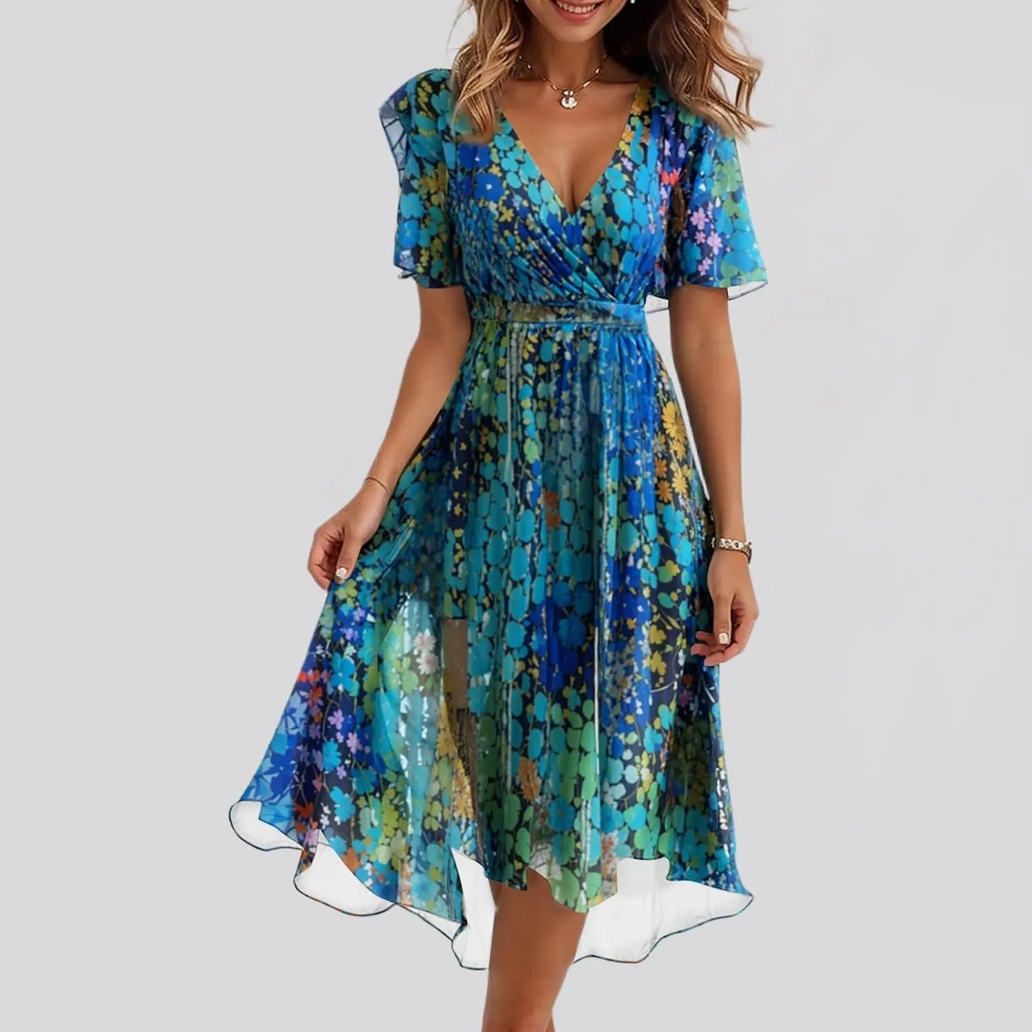 Sundresses for Women,Cocktail Prom Summer Sexy Dress Chiffon Womens Spring Dresses Wrap Flowy Wedding Guest