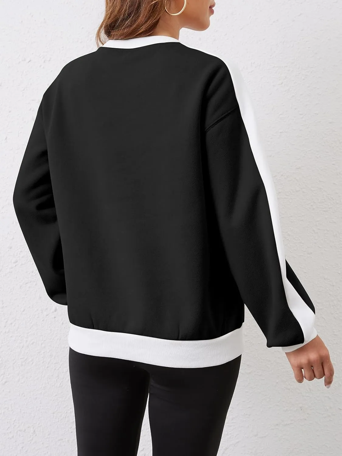 Sureple Women'S Fleece Sweatshirts Color Block Ribbed Crewneck Long Sleeve Pullover Tops Fall Winter Clothing With Pockets