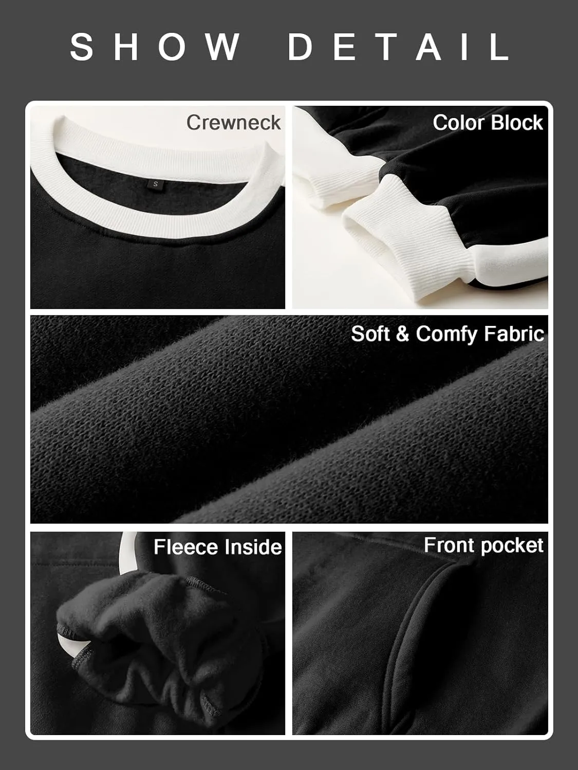 Sureple Women'S Fleece Sweatshirts Color Block Ribbed Crewneck Long Sleeve Pullover Tops Fall Winter Clothing With Pockets