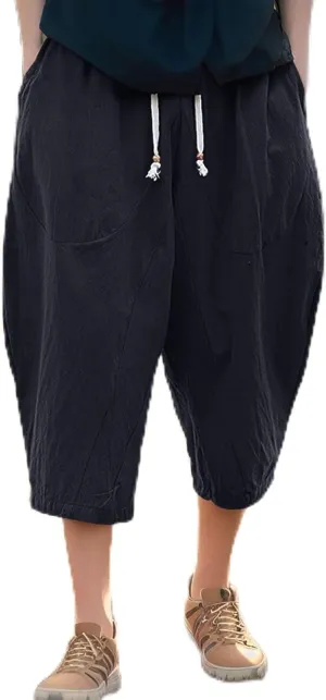 SUWBMHWE Japanese Clothes for Men Linen Harem Pants Beach Casual Comfy Yoga Mens Any Occasion with Pockets Boho Lounge