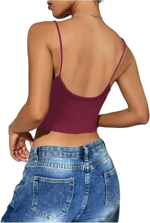 SweatyRocks Women's Basic Spaghetti Strap Scoop Neck Backless Slim Fit Camisole Crop Top