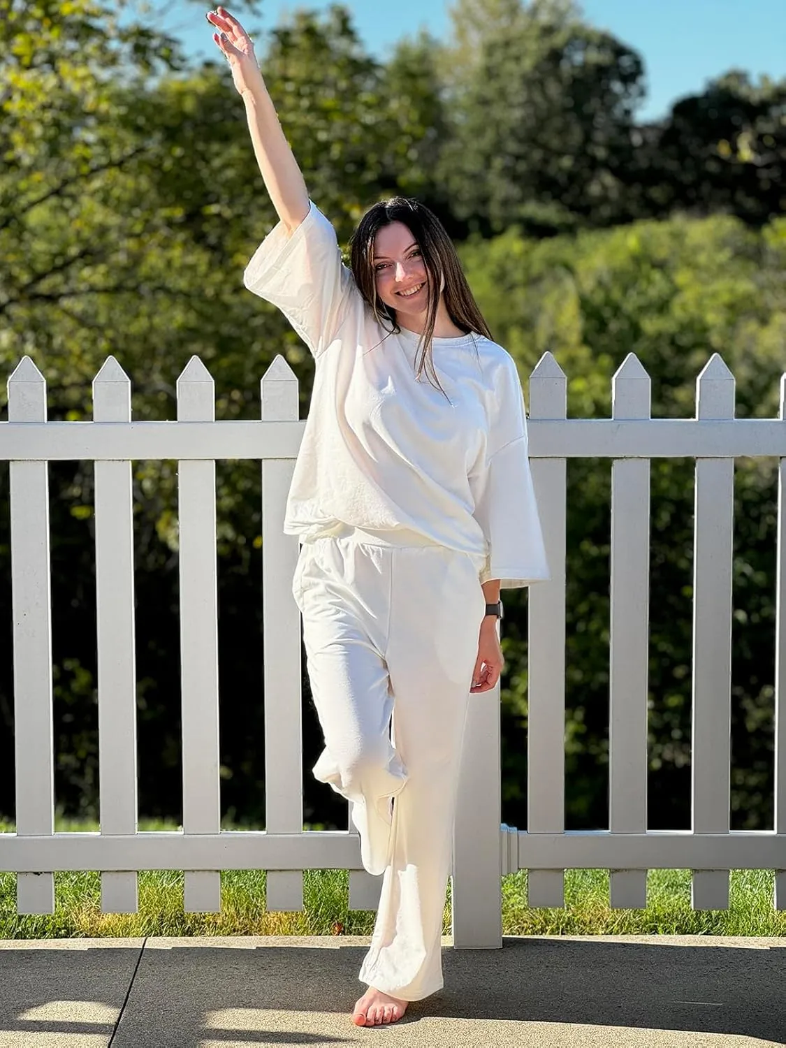 Tankaneo Womens Pajama Sets 3/4 Sleeve Oversized Tops and Elastic Waist Pants Casual Lounge Sets Loungewear