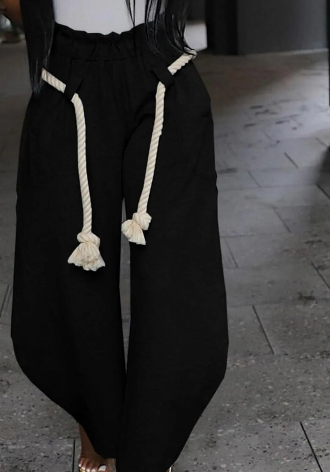 Tbahhir Barrel Wide Leg Sweatpants for Women Solid Color High Waisted Baggy Lounge Pants Drawstring Athletic Joggers
