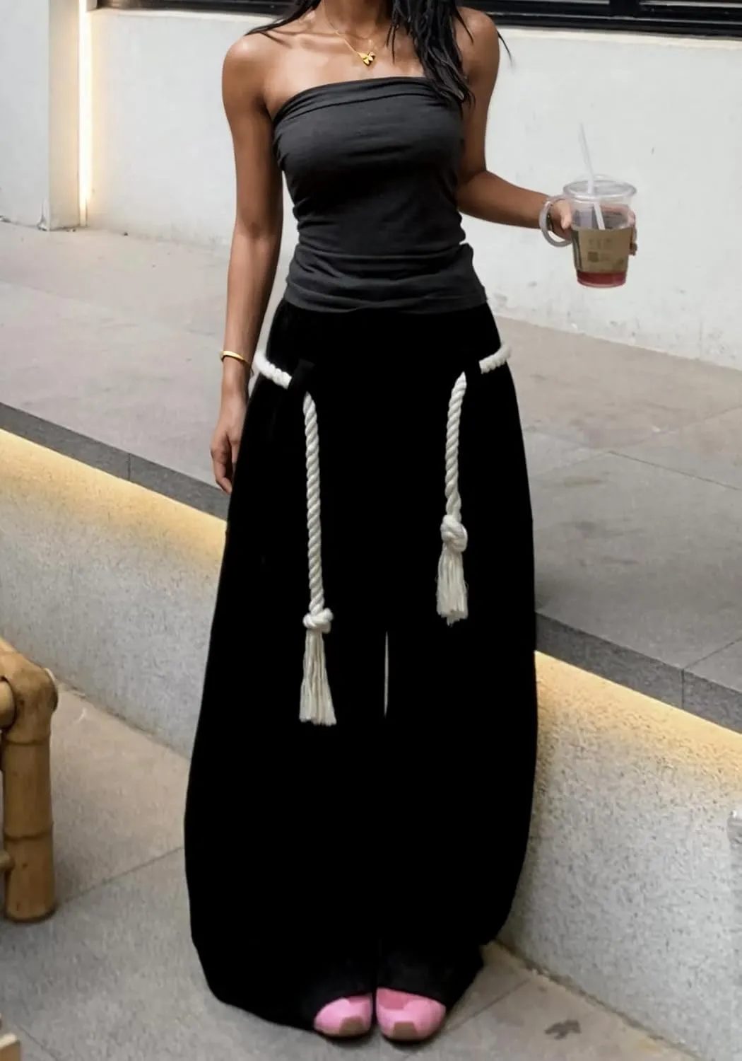 Tbahhir Barrel Wide Leg Sweatpants for Women Solid Color High Waisted Baggy Lounge Pants Drawstring Athletic Joggers