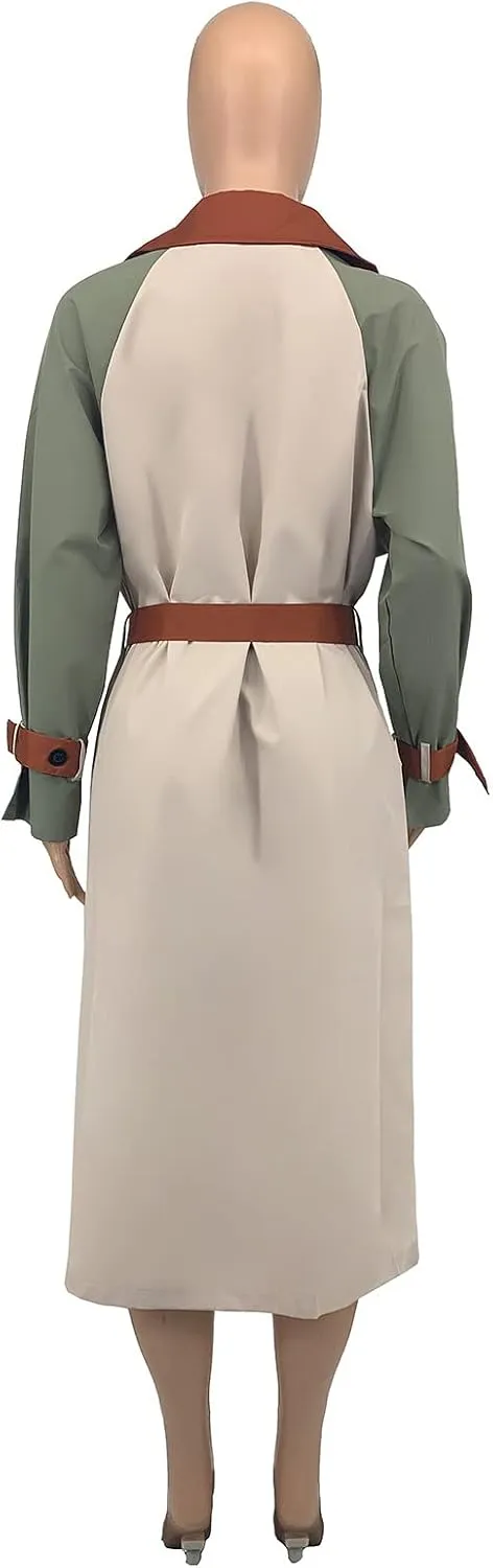 THLAI Women's Long Trench Coat Double Breasted Classic Lapel Overcoat Trenchcoat with Belt 2023 Winter Peacoat Outwear
