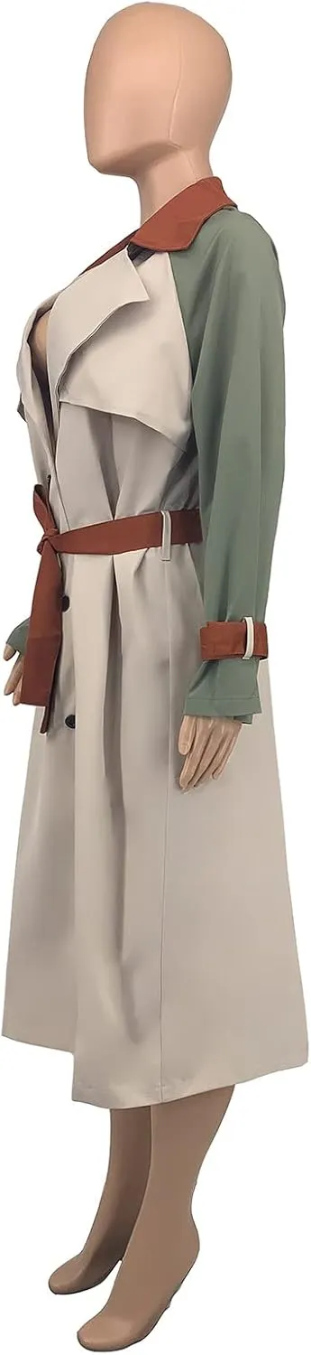 THLAI Women's Long Trench Coat Double Breasted Classic Lapel Overcoat Trenchcoat with Belt 2023 Winter Peacoat Outwear