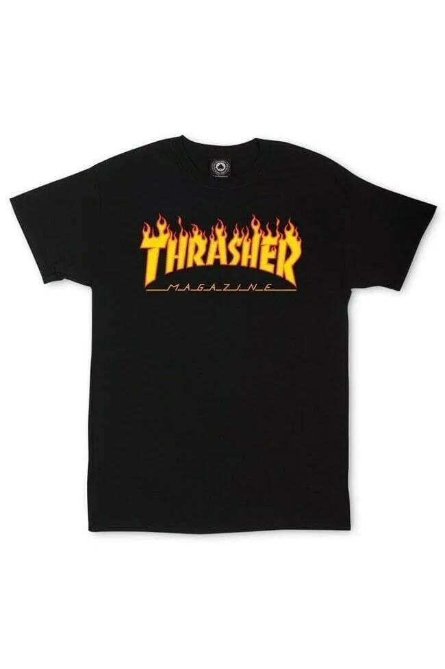 THRASHER MAGAZINE FLAME LOGO TEE - BLACK