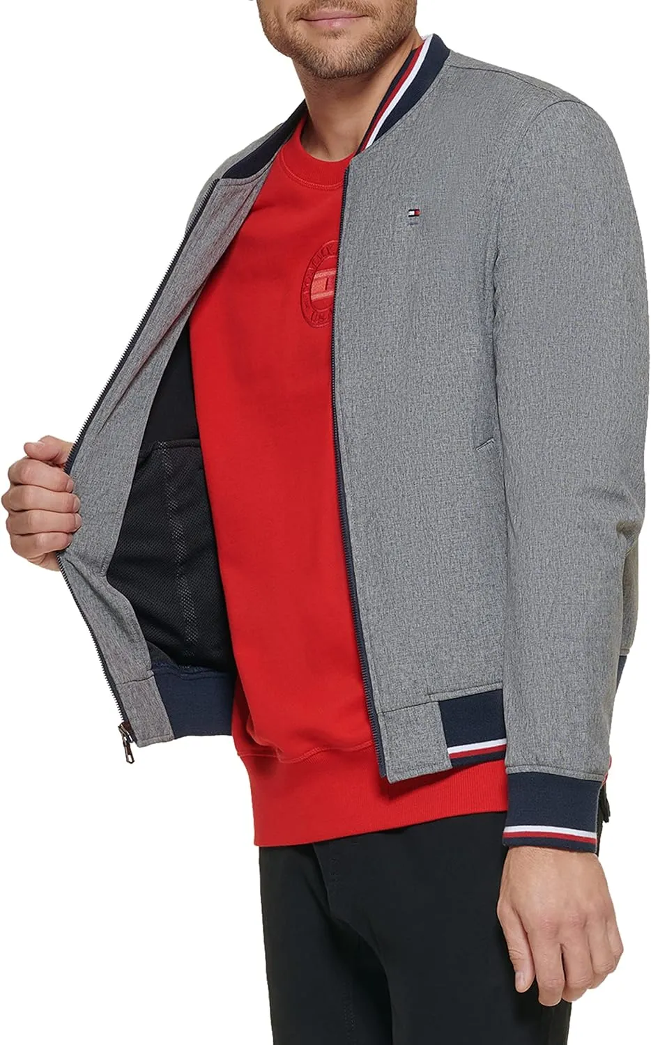 Tommy Hilfiger Men's Lightweight Varsity Rib Knit Bomber Jacket