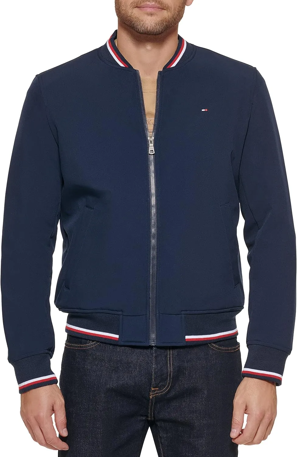 Tommy Hilfiger Men's Lightweight Varsity Rib Knit Bomber Jacket