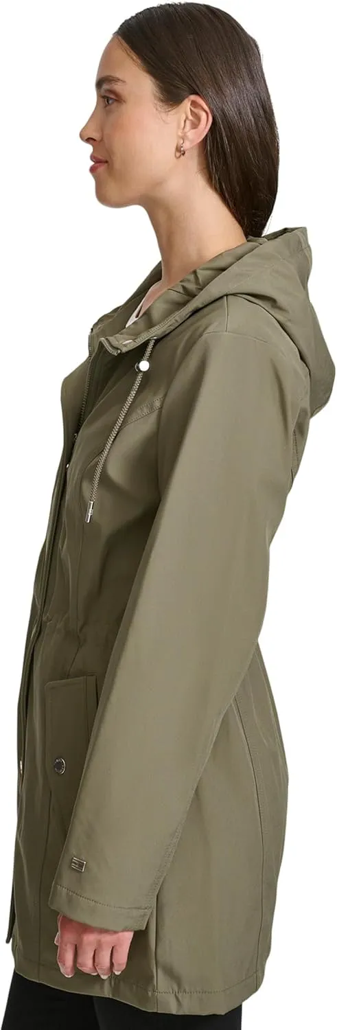 Tommy Hilfiger Women's Hooded Transitional Adjustable Waist Softshell Rain Coat