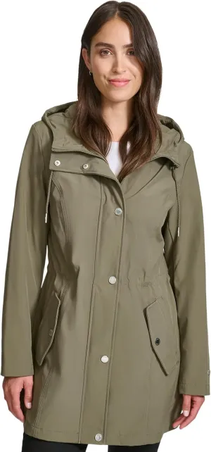 Tommy Hilfiger Women's Hooded Transitional Adjustable Waist Softshell Rain Coat