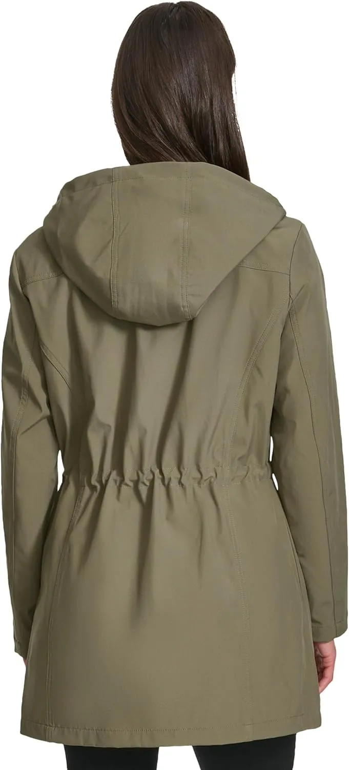 Tommy Hilfiger Women's Hooded Transitional Adjustable Waist Softshell Rain Coat