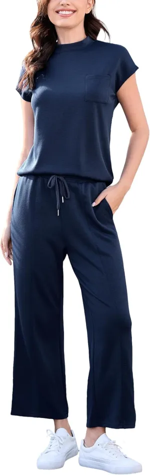 Totatuit Women's 2 Piece Lounge Set Summer Outfits Travel Airport Tracksuit Wide Leg Loungewear