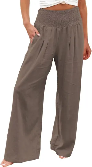 Tummy Control Women High Waisted Lounge Pants Casual Wide Leg Boho Trouser Summer Drawstring Sweatpants with Pocket