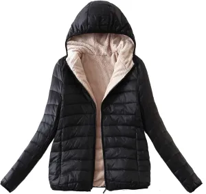 Uillui Sherpa Lined Down Coat for Women Padded Cotton Coat Warm Winter Fuzzy Fleece Puffer Jacket Hooded Quilted Snow Jacket