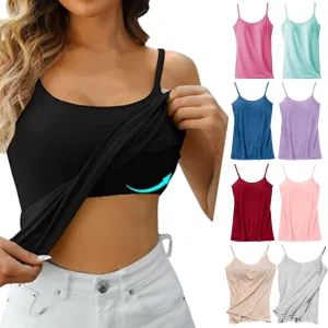ULLiaN 2pcs Womens Camisole with Shelf Bra Workout Yoga Adjustable Spaghetti Strap Tank Tops Athletic Compression Basic