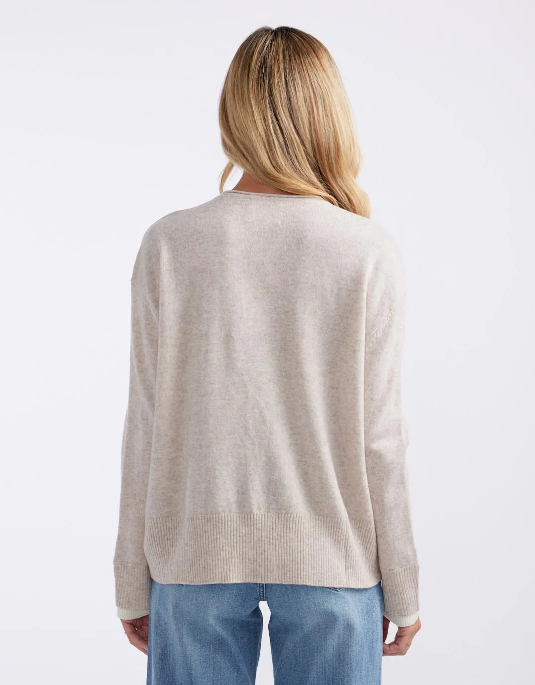 Upstate Wool Cashmere Double Cuff Knit Jumper - Oat/White