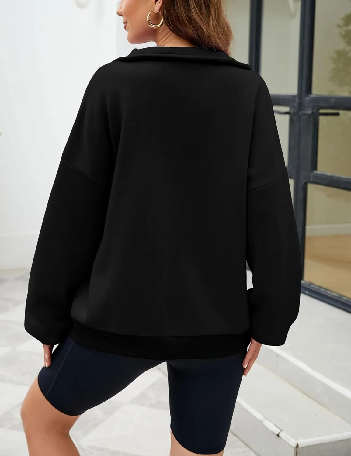 Wanzetaly Womens Oversized Half Zipper Stand Collar Hooded Sweatshirts Crop Hoodie Fleece Pullover Tops with Pocket