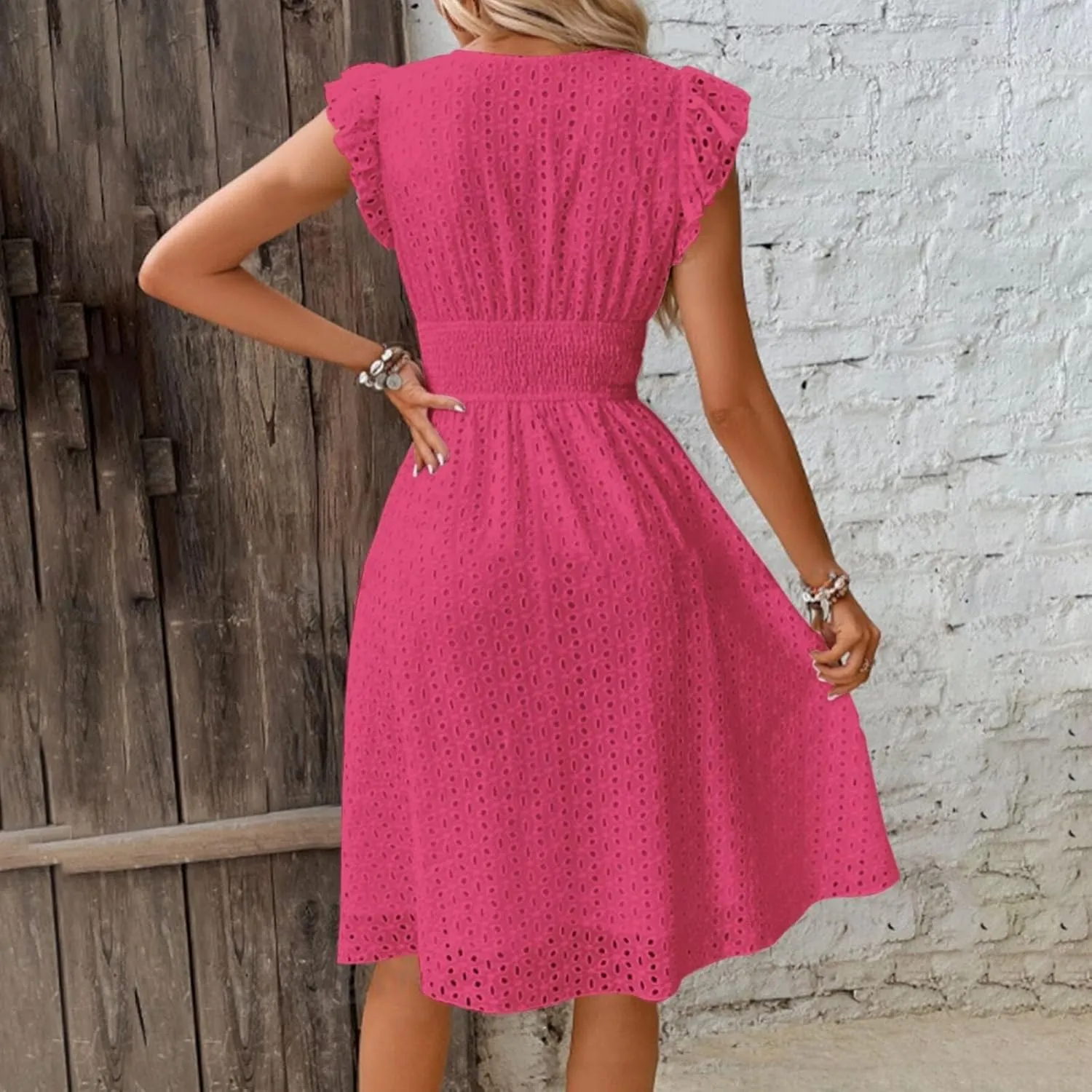 Wedding Guest Dress, Womens Sundresses Vacation Flowy Summer Midi Casual Dresses for Women Ruffle Sleeve Semi Formal