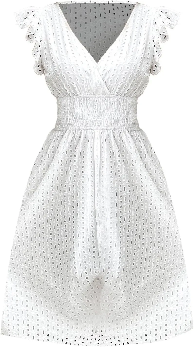 Wedding Guest Dress, Womens Sundresses Vacation Flowy Summer Midi Casual Dresses for Women Ruffle Sleeve Semi Formal