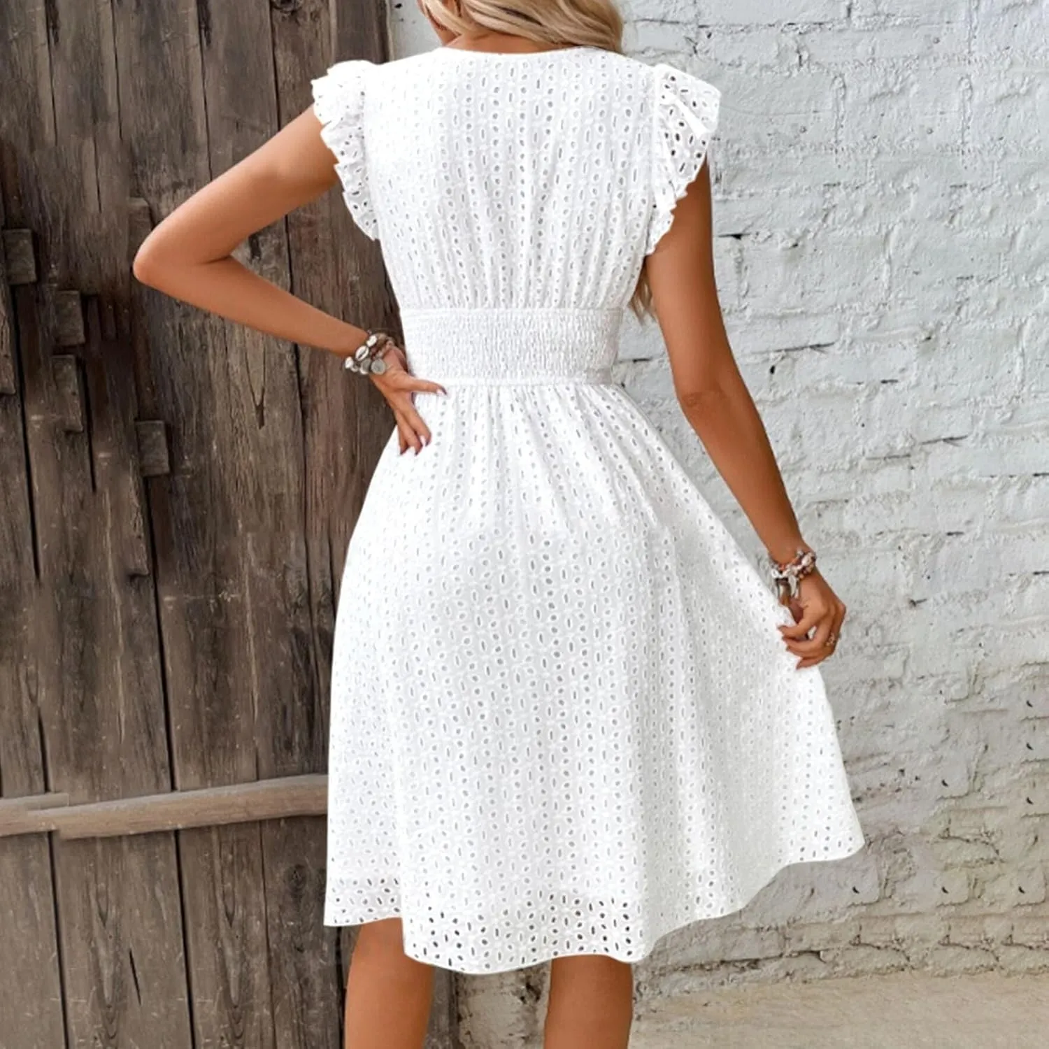 Wedding Guest Dress, Womens Sundresses Vacation Flowy Summer Midi Casual Dresses for Women Ruffle Sleeve Semi Formal