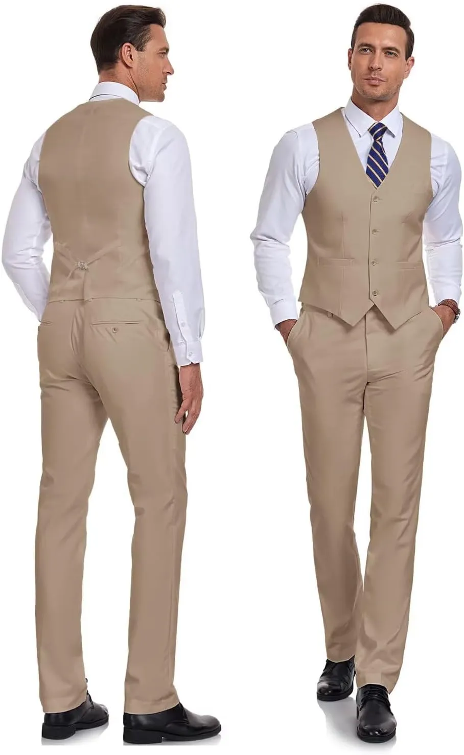 Wehilion Men's Suits 2 Pieces, Vest Pants Set for Men, V-Neck Slim Fit Casual Suit Waistcoat