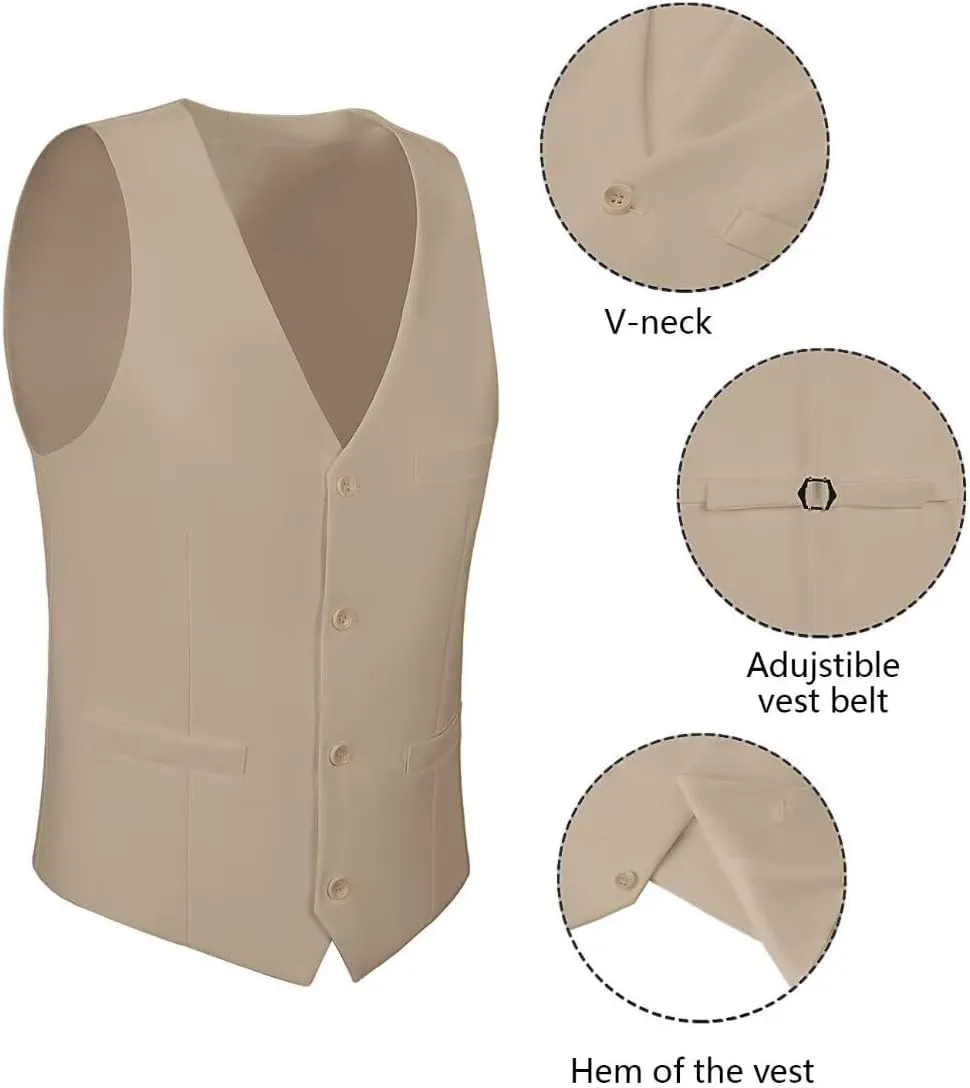 Wehilion Men's Suits 2 Pieces, Vest Pants Set for Men, V-Neck Slim Fit Casual Suit Waistcoat