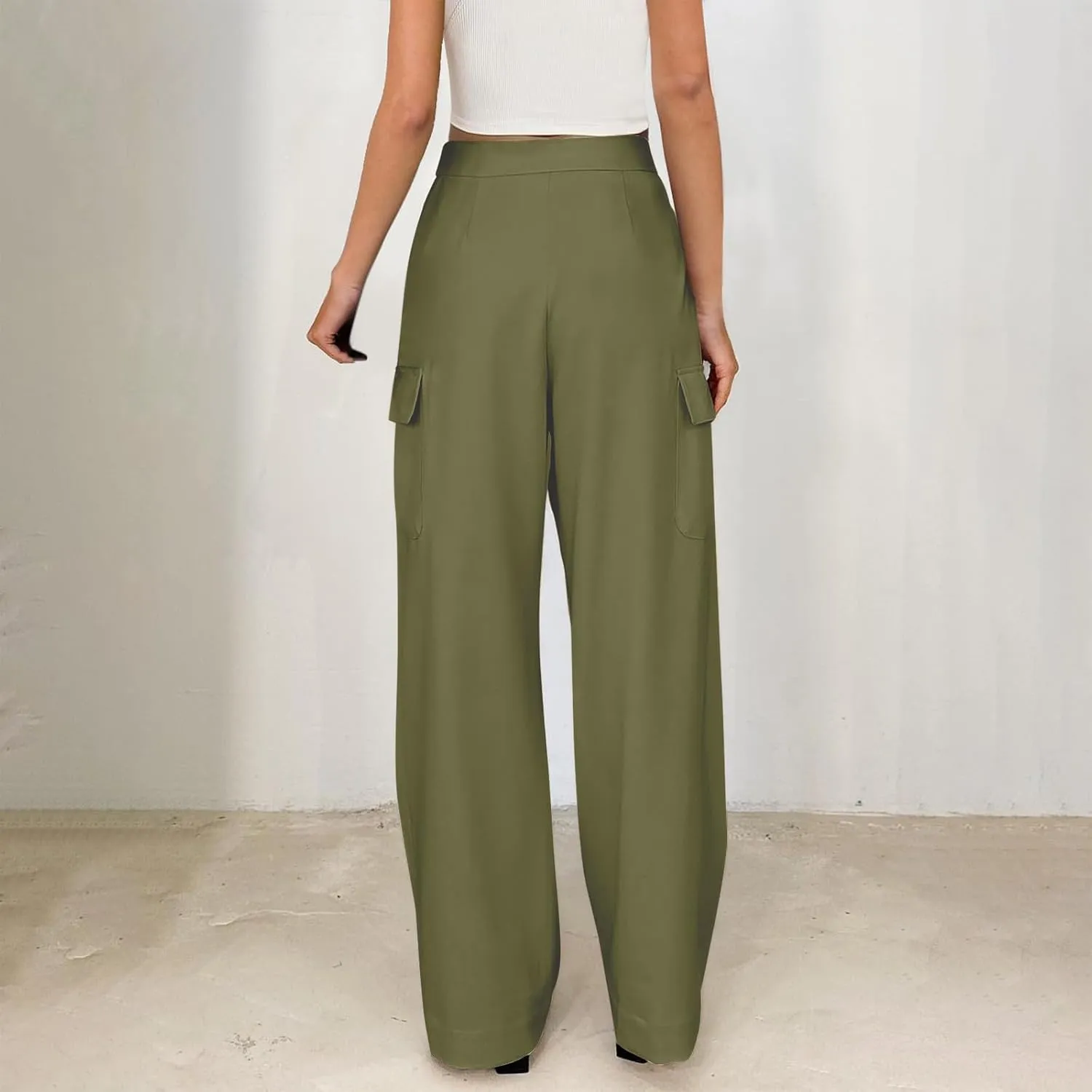 Wide Leg Cargo Pants for Women High Waist Straight Trousers Lightweight Business Casual Dress Pants with Pockets