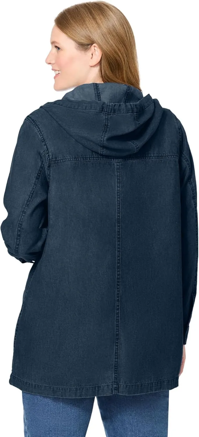 Woman Within Plus Size Lightweight Hooded Jacket Long Oversized Coat