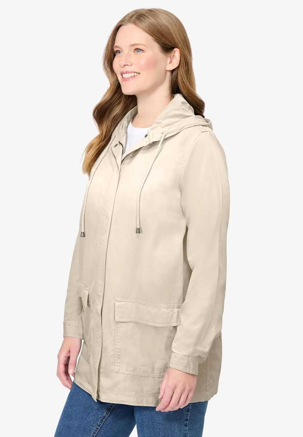 Woman Within Plus Size Lightweight Hooded Jacket Long Oversized Coat