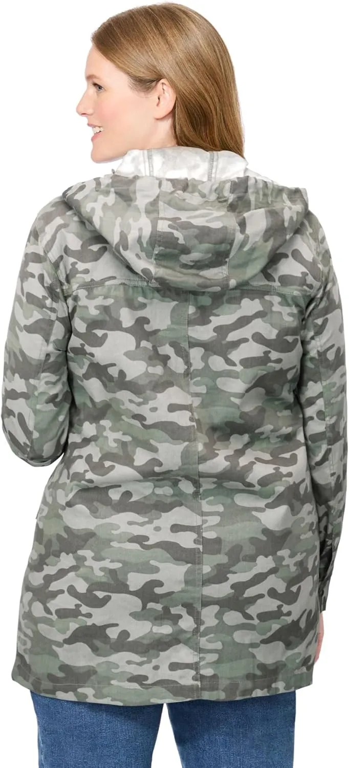 Woman Within Plus Size Lightweight Hooded Jacket Long Oversized Coat