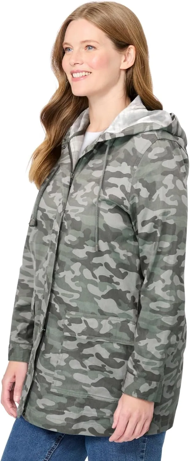 Woman Within Plus Size Lightweight Hooded Jacket Long Oversized Coat