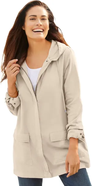 Woman Within Plus Size Lightweight Hooded Jacket Long Oversized Coat