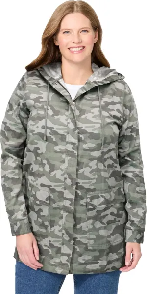Woman Within Plus Size Lightweight Hooded Jacket Long Oversized Coat