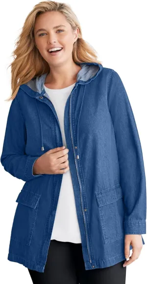 Woman Within Plus Size Lightweight Hooded Jacket Long Oversized Coat